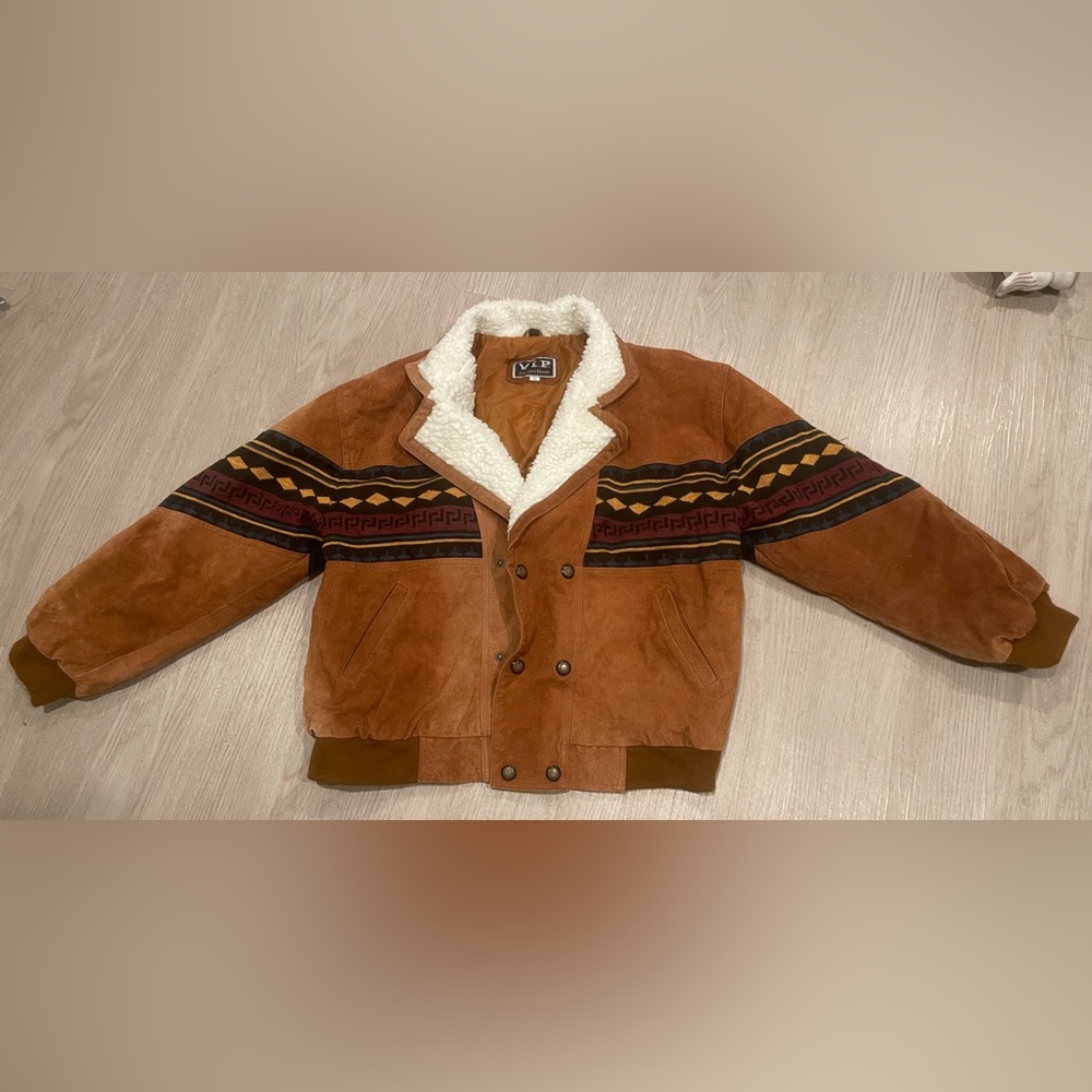 VIP Collection vintage Navajo suede leather Sherpa jacket size XL